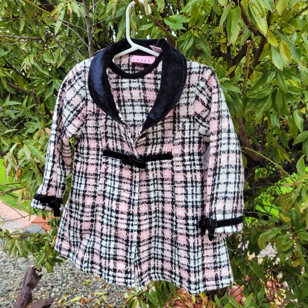 Pink White Black Plaid Girls Dress Set Size 24 Months